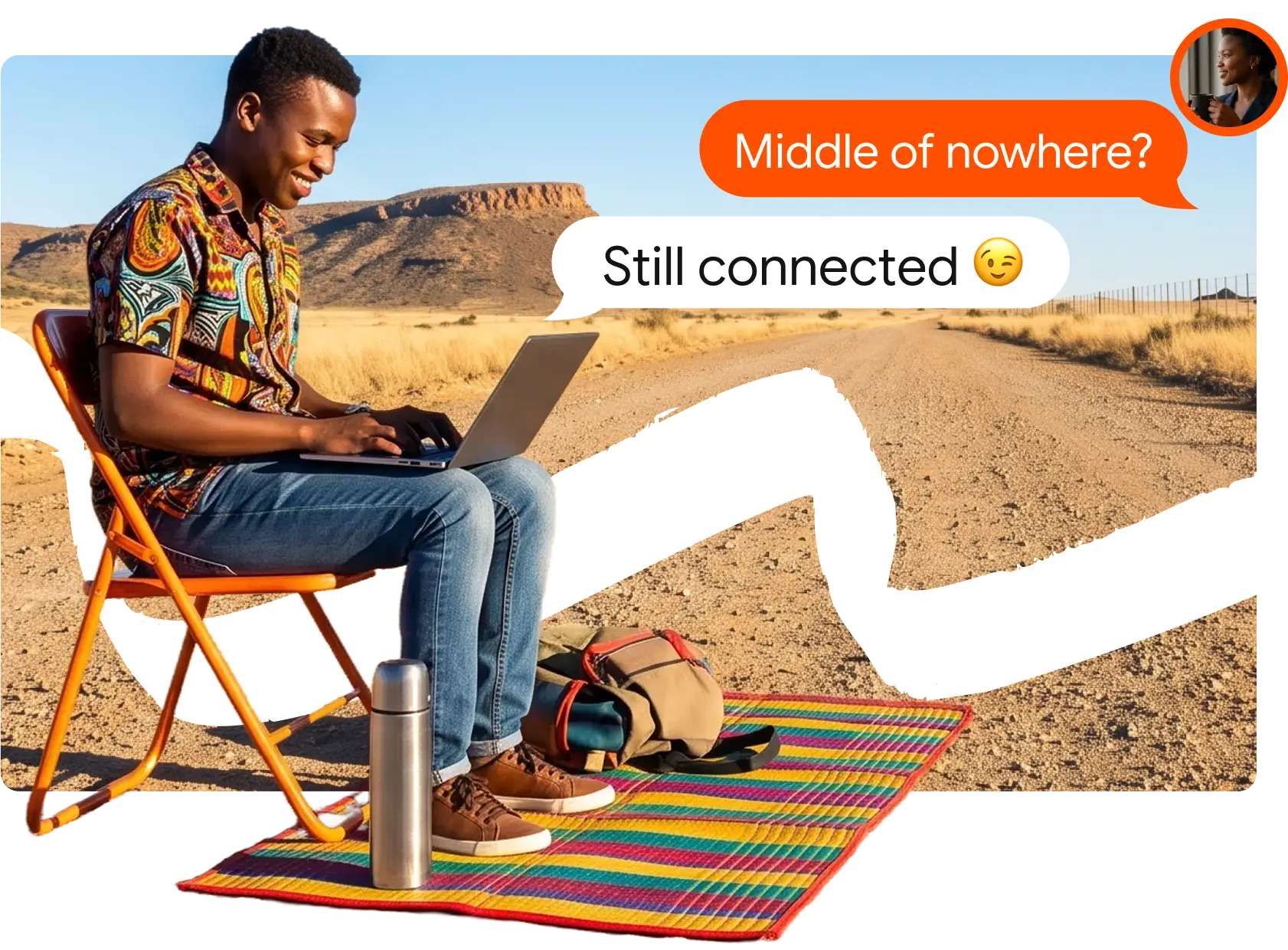 Man working remotely with evry by Herotel satellite internet in a remote South African location